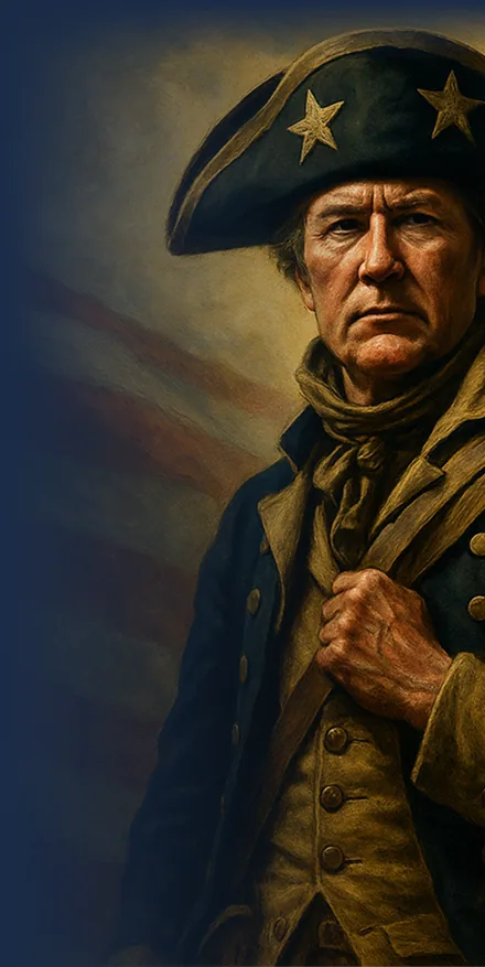 Oil painting of a Revolutionary War patriot — the Monster Air brand artwork